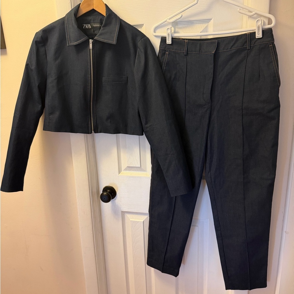 Zara Navy Blue Pants & Jacket Set - Picture 3 of 7